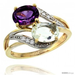 14k Gold ( 8x6 mm ) Double Stone Engagement Purple & Green Amethyst Ring w/ 0.07 Carat Brilliant Cut Diamonds & 2.34 Carats