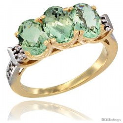 10K Yellow Gold Natural Green Amethyst Ring 3-Stone Oval 7x5 mm Diamond Accent