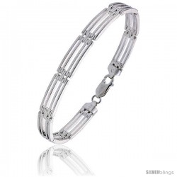 Sterling Silver Striped Binario Bar Bracelet), 9/32 in. (7.5 mm) wide