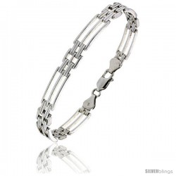 Sterling Silver Striped Binario Bar Bracelet), 9/32 in. (7.5 mm) wide -Style Bin209