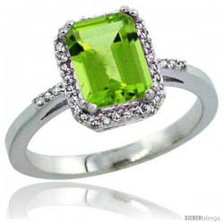 Sterling Silver Diamond Natural Peridot Ring 1.6 ct Emerald Shape 8x6 mm, 1/2 in wide -Style Cwg11129