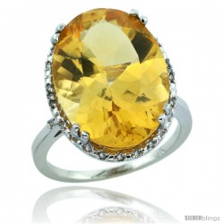 14k White Gold Diamond Halo Large Citrine Ring 10.3 ct Oval Stone 18x13 mm, 3/4 in wide