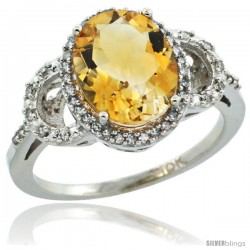 14k White Gold Diamond Halo Citrine Ring 2.4 ct Oval Stone 10x8 mm, 1/2 in wide