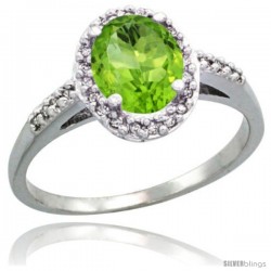 Sterling Silver Diamond Natural Peridot Ring Oval Stone 8x6 mm 1.17 ct 3/8 in wide