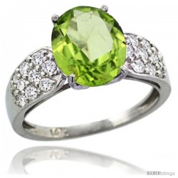 14k White Gold Natural Peridot Ring 10x8 mm Oval Shape Diamond Accent, 3/8inch wide -Style R289771w11