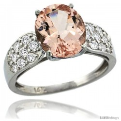 14k White Gold Natural Morganite Ring 10x8 mm Oval Shape Diamond Accent, 3/8inch wide -Style R289771w13