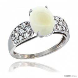14k White Gold Natural Opal Ring 10x8 mm Oval Shape Diamond Accent, 3/8inch wide -Style R289771w20