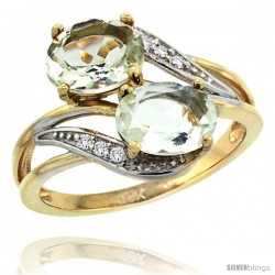 14k Gold ( 8x6 mm ) Double Stone Engagement Green Amethyst Ring w/ 0.07 Carat Brilliant Cut Diamonds & 2.34 Carats Oval Cut