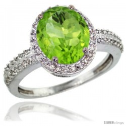 Sterling Silver Diamond Natural Peridot Ring Oval Stone 10x8 mm 2.4 ct 1/2 in wide