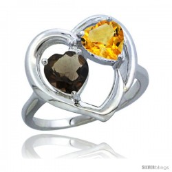 10K White Gold Heart Ring 6mm Natural Smoky Topaz & Citrine Diamond Accent