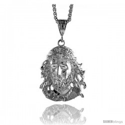 Sterling Silver Jesus Face Pendant, 2" (51 mm) tall