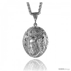 Sterling Silver Jesus Face Pendant, 1 9/16" (40 mm) tall -Style Pq484