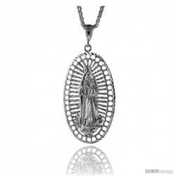 Sterling Silver Guadalupe Pendant, 2 13/16" (72 mm) tall