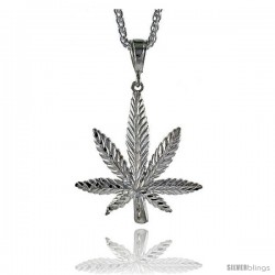 Sterling Silver Pot Leaf Pendant, 2" (51 mm) tall