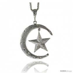 Sterling Silver Crescent Moon and Star Pendant, 2 3/4" (69 mm) tall