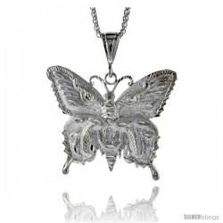 Sterling Silver Butterfly Pendant, 2 9/16" (65 mm) tall