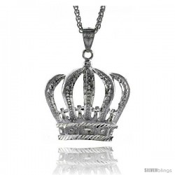 Sterling Silver Crown Pendant, 2" (50 mm) tall -Style Pq526