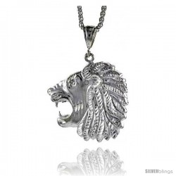 Sterling Silver Lion's Head Pendant, 2 1/8" (54 mm) tall