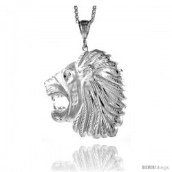 Sterling Silver Lion's Head Pendant, 3 1/16" (78 mm) tall