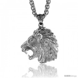 Sterling Silver Small Lion's Head Pendant, 1" (25 mm) tall