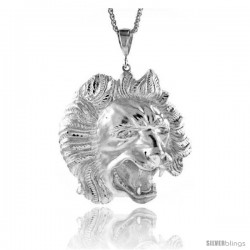 Sterling Silver Lion's Head Pendant, 3 3/8" (86 mm) tall