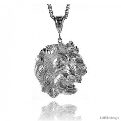 Sterling Silver Lion's Head Pendant, 1 7/8" (48 mm) tall