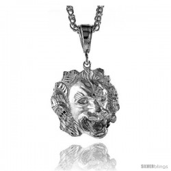 Sterling Silver Lion's Head Pendant, 1 1/4" (32 mm) tall