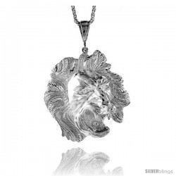 Sterling Silver Lion's Head Pendant, 2 13/16" (71 mm) tall