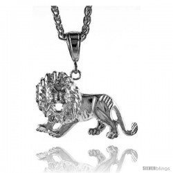 Sterling Silver Lion Pendant, 1 1/8" (29 mm) tall