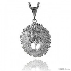 Sterling Silver Lion's Head Pendant, 2 1/8" (55 mm) tall