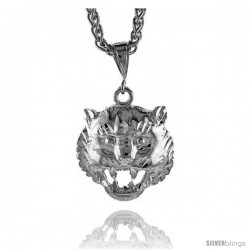 Sterling Silver Lion's Head Pendant, 1 1/8" (27 mm) tall