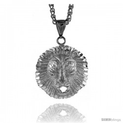 Sterling Silver Lion's Head Pendant, 1 3/8" (35 mm) tall