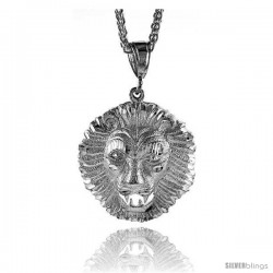 Sterling Silver Lion's Head Pendant, 1 11/16" (43 mm) tall