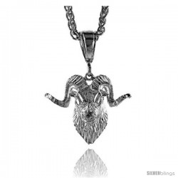 Sterling Silver Ram's Head Pendant, 1 1/8" (29 mm) tall