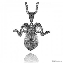 Sterling Silver Ram's Head Pendant, 1 1/2" (38 mm) tall