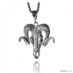 Sterling Silver Ram's Head Pendant, 2 3/16" (56 mm) tall