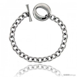 Stainless Steel Large Oval Toggle Clasp Cable Link Bracelet 7/8 in wide, 8.25 in ling