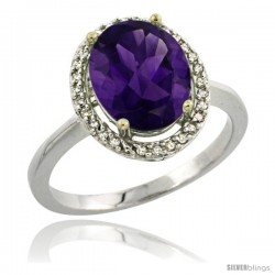 14k White Gold Diamond Amethyst Ring 2.4 ct Oval Stone 10x8 mm, 1/2 in wide -Style Cw401114