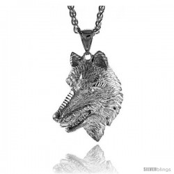 Sterling Silver Wolf Pendant, 1 3/4" (45 mm) tall