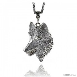 Sterling Silver Wolf Pendant, 2 1/2" (63 mm) tall