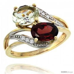 14k Gold ( 8x6 mm ) Double Stone Engagement Green Amethyst & Garnet Ring w/ 0.07 Carat Brilliant Cut Diamonds & 2.34 Carats