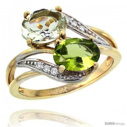 14k Gold ( 8x6 mm ) Double Stone Engagement Green Amethyst & Peridot Ring w/ 0.07 Carat Brilliant Cut Diamonds & 2.34 Carats