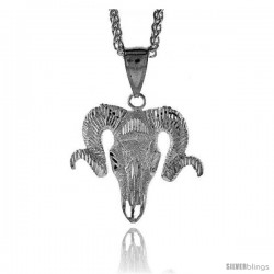 Sterling Silver Ram's Head Pendant, 1 3/8" (35 mm) tall