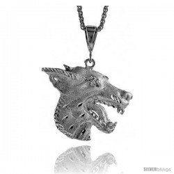 Sterling Silver Wolf Pendant, 2 1/8" (54 mm) tall