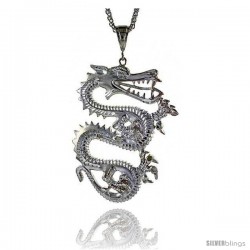 Sterling Silver Dragon Pendant, 2 1/4" (57 mm) tall