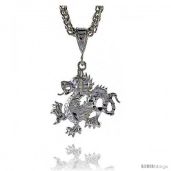 Sterling Silver Small Dragon Pendant, 1" (25 mm) tall