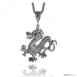 Sterling Silver Dragon Pendant, 1 15/16" (49 mm) tall