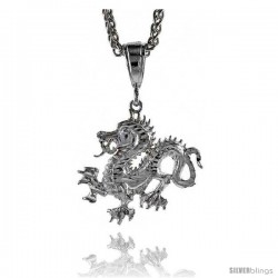 Sterling Silver Dragon Pendant, 1 1/4" (32 mm) tall