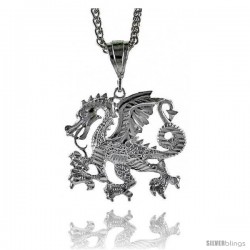 Sterling Silver Dragon Pendant, 1 5/8" (41 mm) tall -Style Pq600