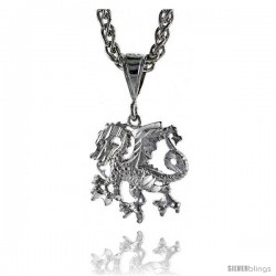 Sterling Silver Small Dragon Pendant, 1" (25 mm) tall -Style Pq601